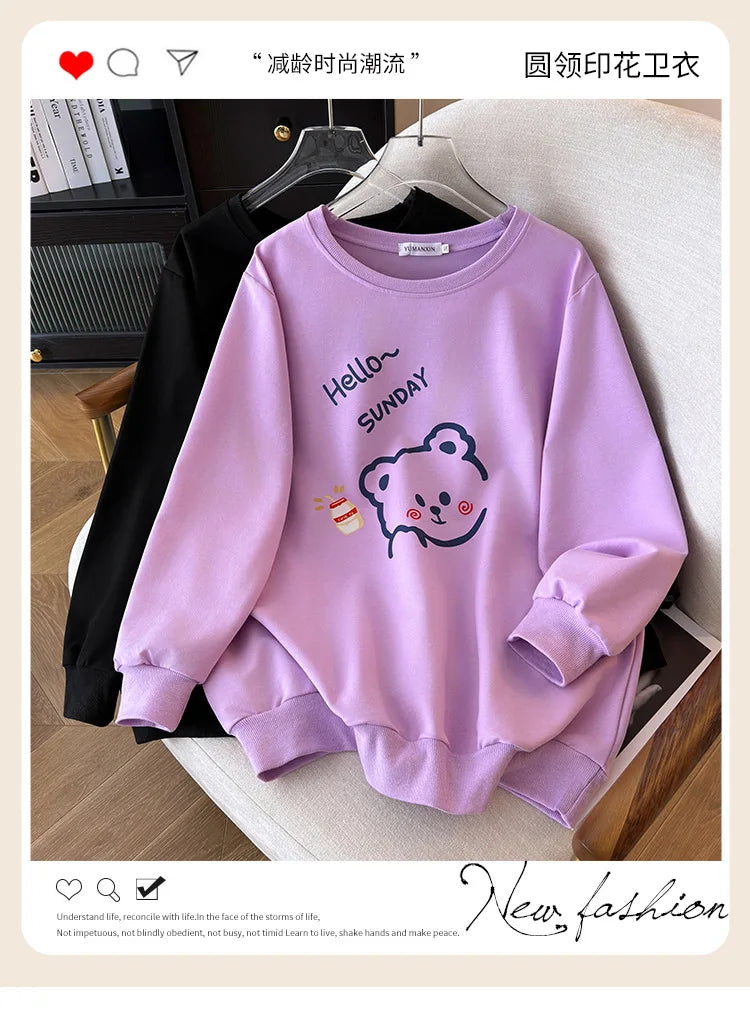 170 kg Plus Größe Damen Büste 170 Frühling Herbst Lose Langarm Cartoon Print Pullover Sweatshirts 4XL 5XL 6XL 7XL 8XL 9XL
