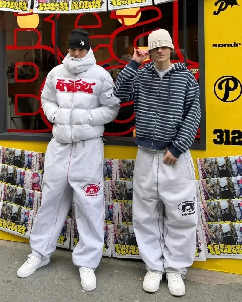 Streetwear PROTECT Mode Brief Stickerei Lose Jogginghose männer Und frauen Y2K Harajuku Hip-Hop Gothic Casual Joker Hosen
