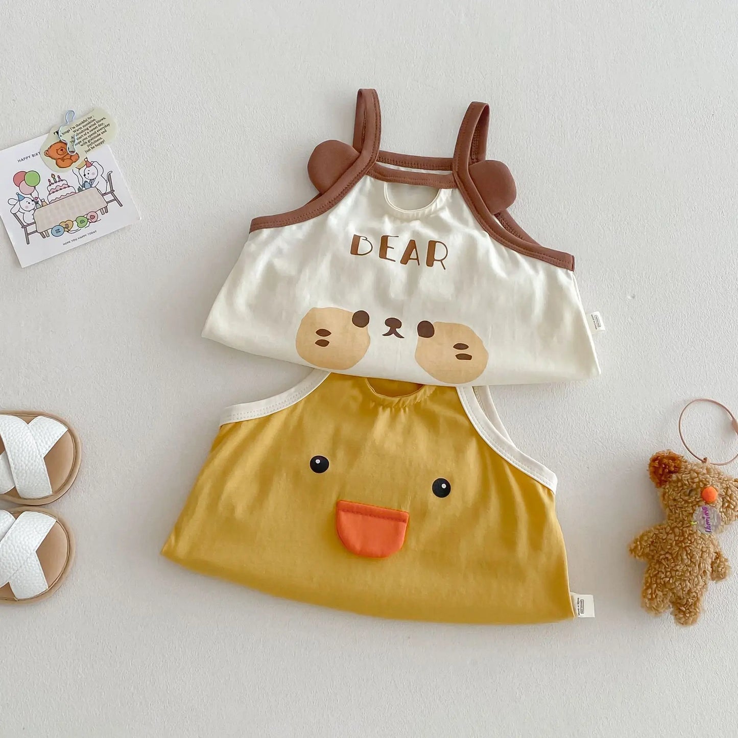 0–2 Jahre Baby-Strampler aus Baumwolle mit Tier-Cartoon-Motiv – bezaubernde Enten- und Bären-Designs – weich und bequem für Babykleidung