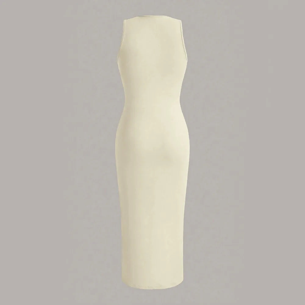 Mia Muse Damenkleider für alle Jahreszeiten, minimalistisch, schlicht, ärmellos, Rundhalsausschnitt, Wickel-MIDI-Partykleider