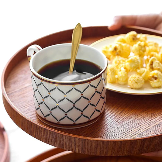 Tea Tray Round Wooden Serving Tray Large Snack Fruit Plate Food Serving Platter Breakfast Coffee Tea Plate Wood Dishes Tableware.