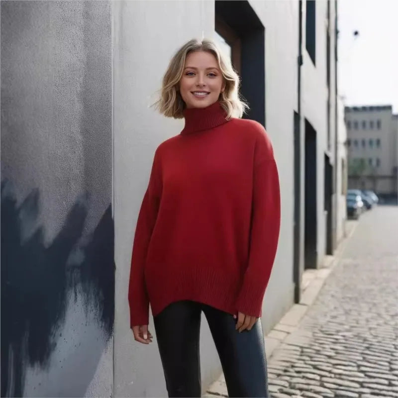 Herbst Und Winter Verdickte Rollkragenpullover frauen Lose Faul Gestrickte Pullover Silhouette Casual Pullover