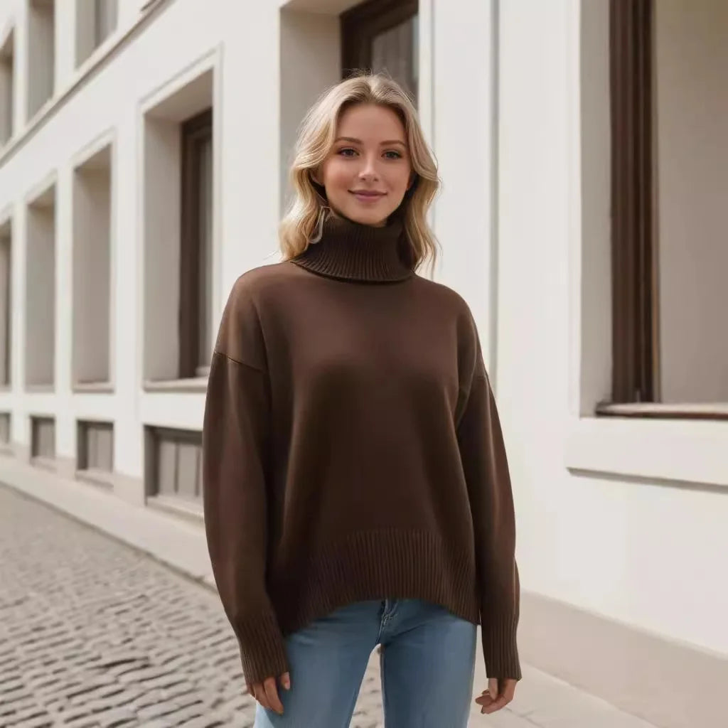 Herbst Und Winter Verdickte Rollkragenpullover frauen Lose Faul Gestrickte Pullover Silhouette Casual Pullover