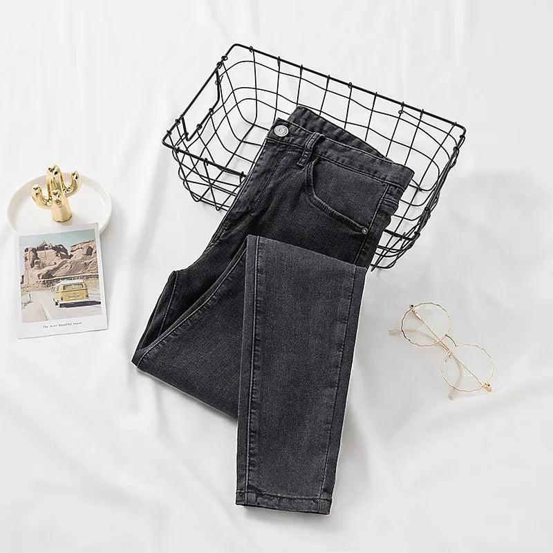 New High-Waisted Slimming Stretch Denim Jeans Women's Autumn/Winter 2021 Outerwear Smooths Your Silhouette Pencil Skinny Trouser.