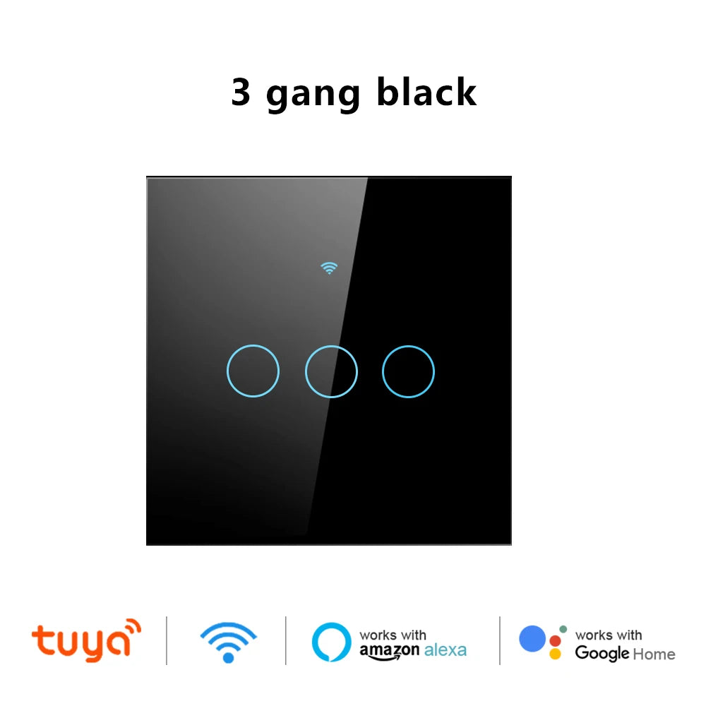 Tuya Wifi Smart Touch Licht EU Schalter Drahtlose Fernbedienung LED Licht Schalter Kein Neutralleiter Erforderlich 1-4 Gang Alexa Google Hause
