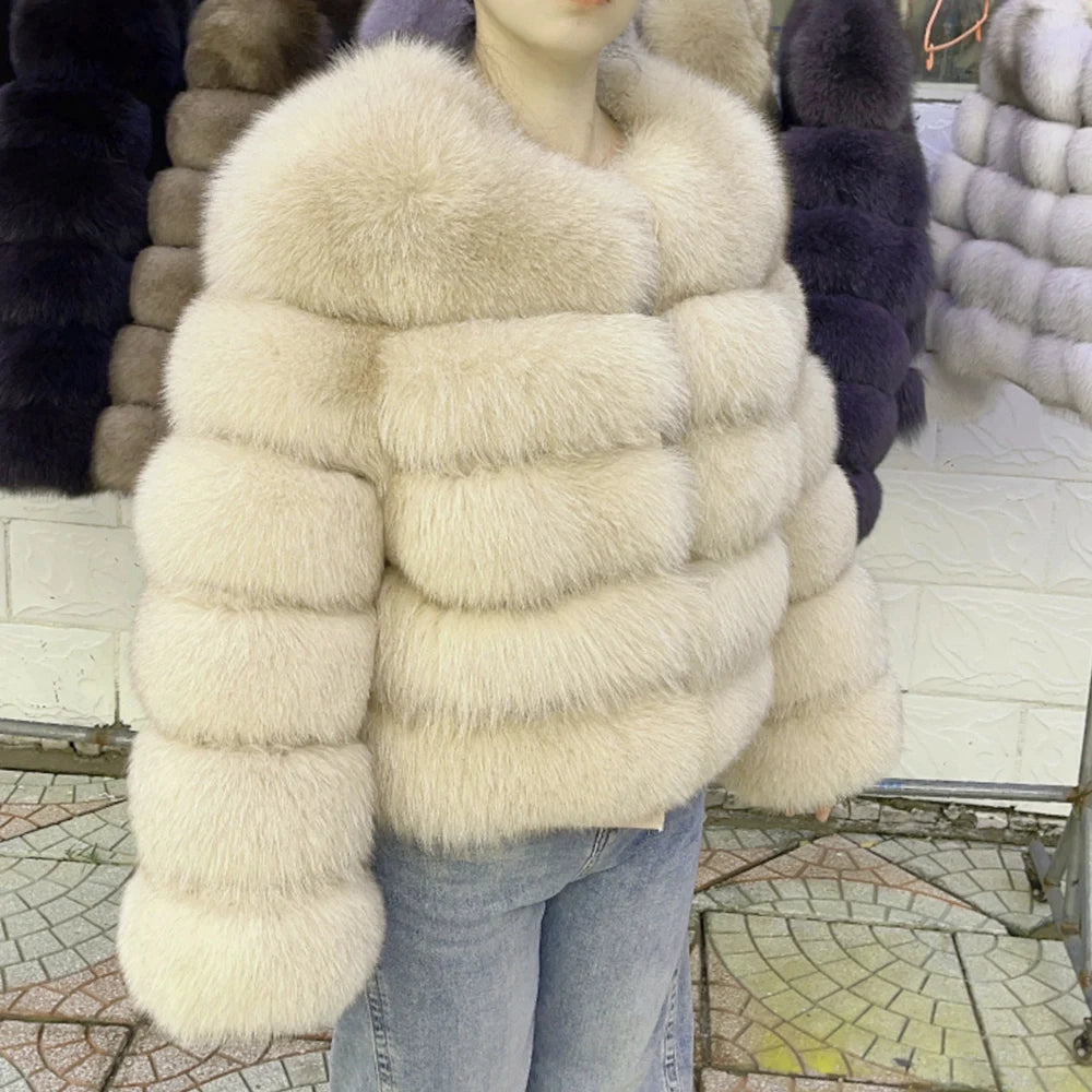 QUEENTINA Fuchspelzmantel Echt Winter Damen Neue Mode Flauschig 2025 Leder und Haut Weiße Kleidung Natürlich Neu in Mäntel und Jacken