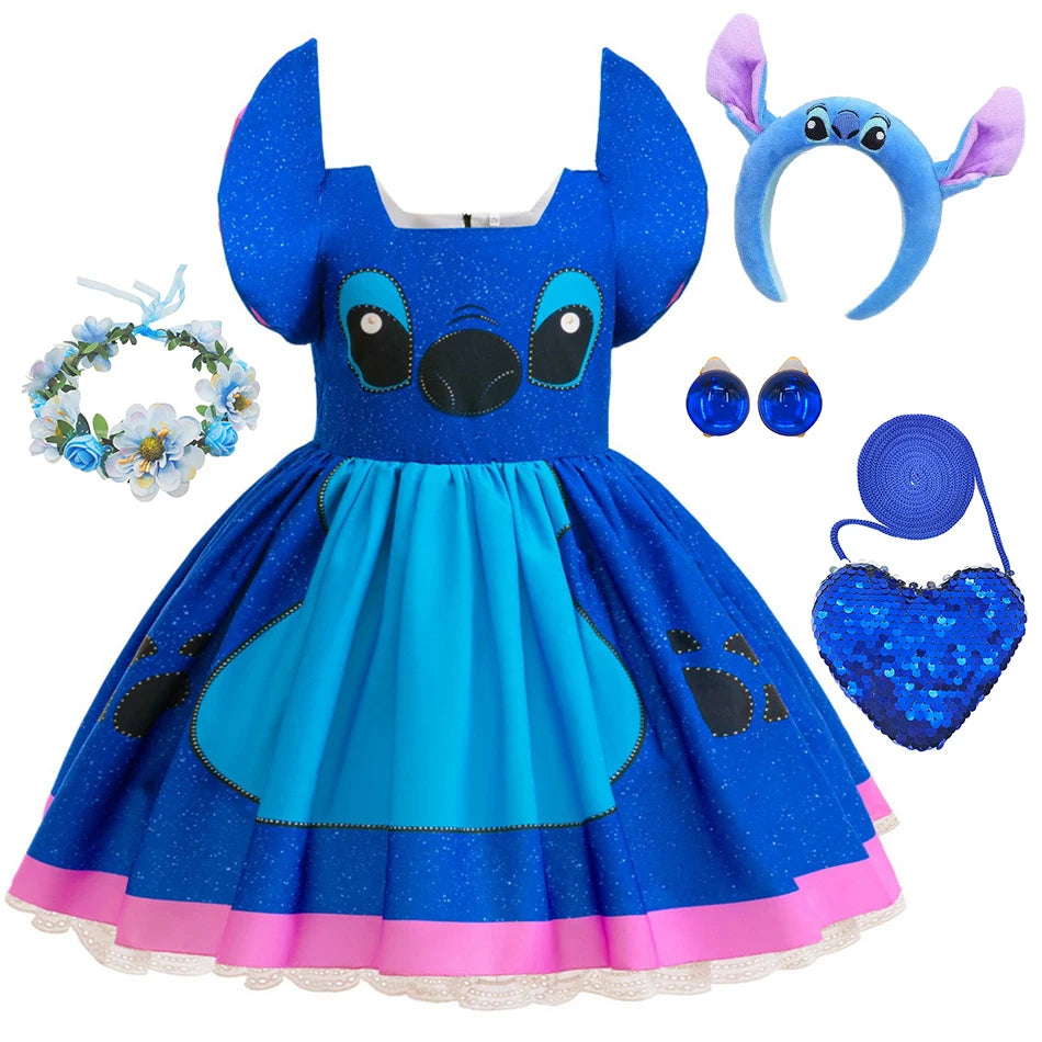 Kinder Lilo und Stitch Rollenspiel Prinzessin Kleid Kinder Bühnenkostüm Mädchen Karneval Halloween Party Cartoon Bekleidung