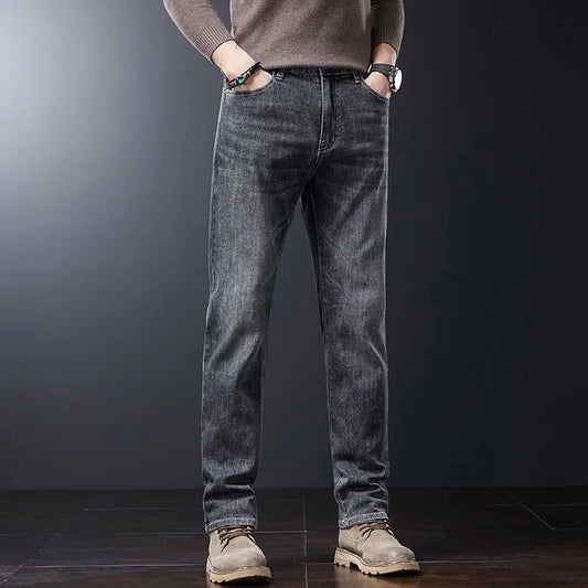 2025 New High Quality Jeans Men Baggy Pants Autumn Straight Cut Loose Solid Denim Pants Streetwear Fashion Pockets Vintage Man.