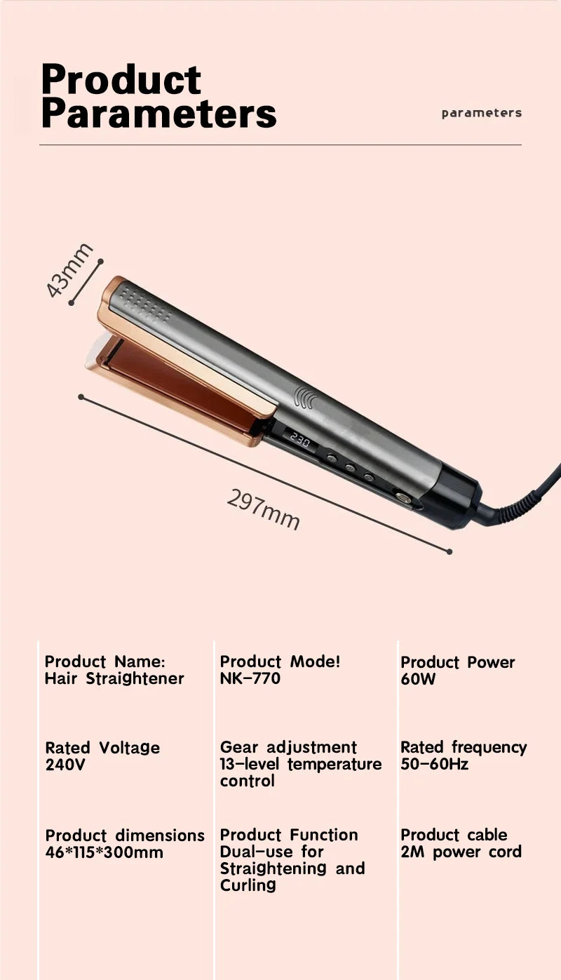 2 in 1 Hair Straightener Curling Ionizer with LCD Wide PanelProfessional Ceramic Hair Straightener with adjustable temperature