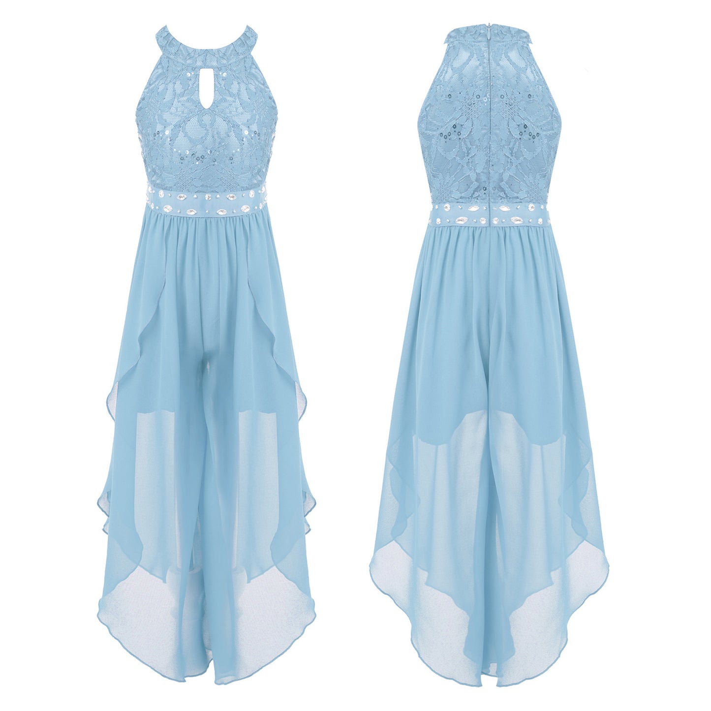 Sommer Mädchen Ärmellosen Chiffon Maxi Kleid Shiny Perlen Spitze Gebaut-in Shorts Party Kleid für Hochzeit Geburtstag Dance Leistung
