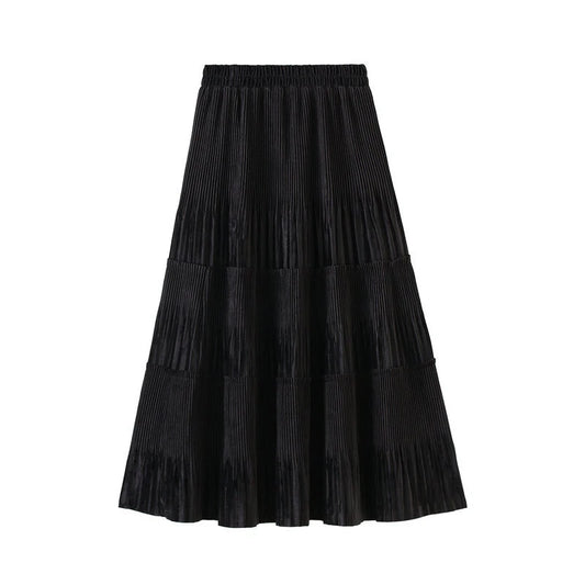 OHRYIYIE Solid Color Vintage Long Velvet Pleated Skirt Women 2024 New Autumn Winter Fashion Lady High Waist A Line Skirt Female.