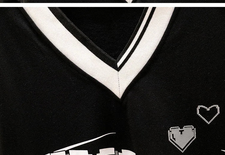 150Kg Plus Größe frauen Fehlschlag 157 Frühling Herbst Lose V-ausschnitt Langarm Drucken Sweatshirts Lässige Top Schwarz 5XL 6XL 7XL 8XL 9XL