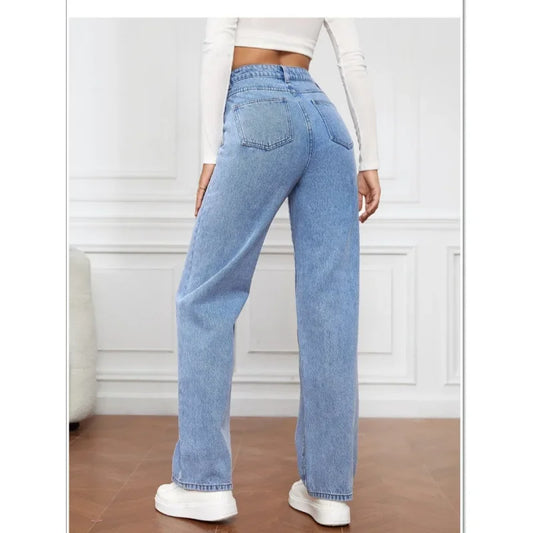 High Waist Wide Leg Straight Jeans Women's Light Washed Loose Fit Large Size Casual Trousers Imported from China.