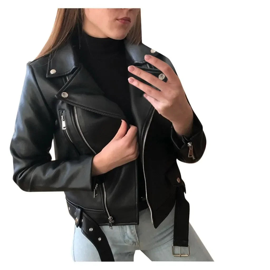 Damen Ledermantel Damen Kurz Slim-Fit Neue Biker Lederjacke Winter Herbst Lederjacken Mäntel