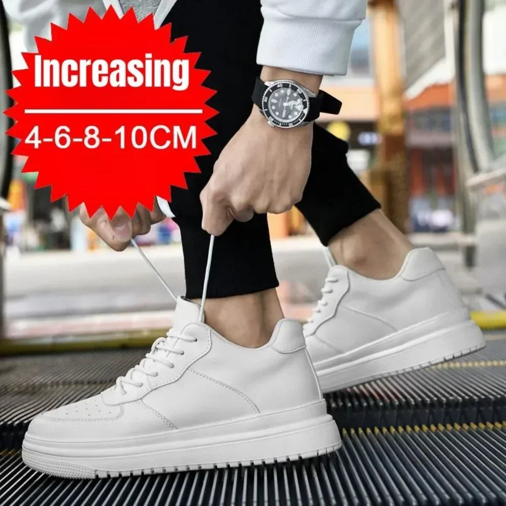 PDEP Neue Höhe Zunehmende Schuhe für Männer 10 cm Unsichtbare Aufzug Turnschuhe Weiß Leder Sport Zapatillas De Hombre Große Größe 46