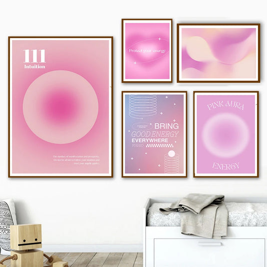 Pink Gradient Aura Spiritual Affirmation Wall Art Canvas Painting Nordic Posters And Prints Wall Pictures For Living Room Decor.