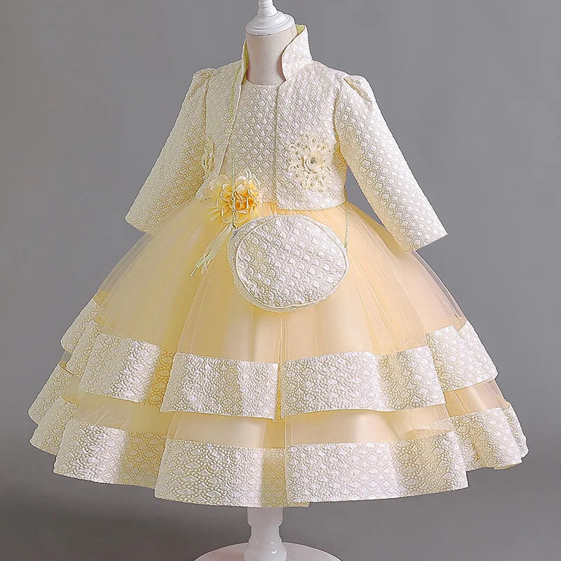 Neues Mädchenkleid, zweiteiliges Set, 3–10 Jahre alt, wunderschönes Weihnachts-Performance-Kleid, Herbst-Party-Abschlussballkleid für Mädchen