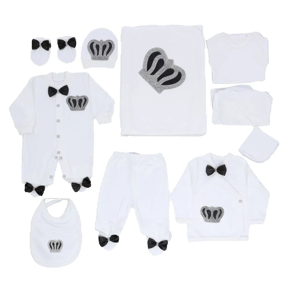 10-teiliges blaues 100 % Baumwollgewebe, gestrickt, Großhandel, individuell gestaltet, Neugeborene, neues Design, Winterkleidung, Kleidung, Luxus-Baby-Strampler-Set