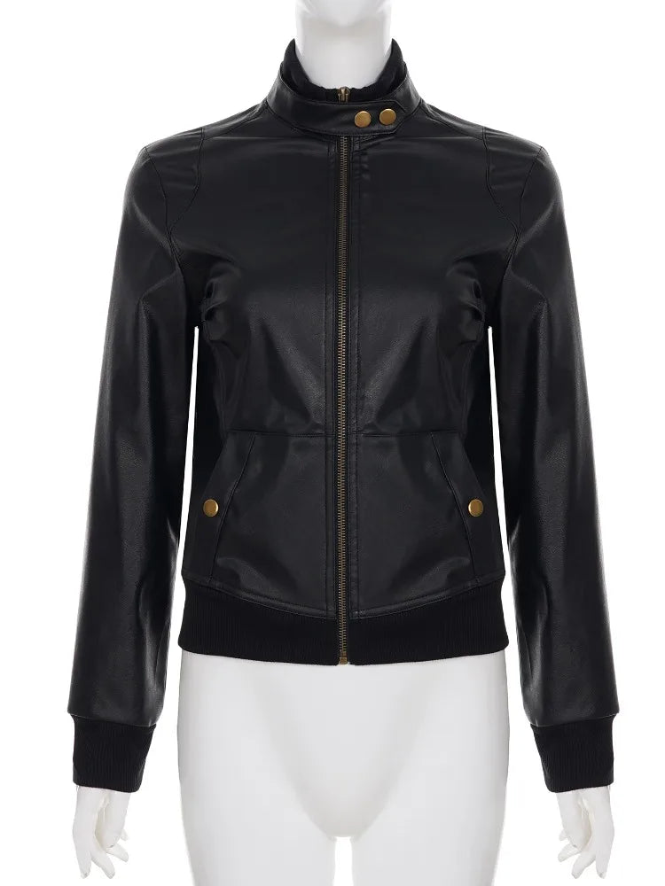 AltGoth Harajuku Streetwear Pu Leder Jacke Mall Gothic Cyber Punk Rollkragen Crop Mäntel Hipster Dark Grunge Rave Outfit Femme