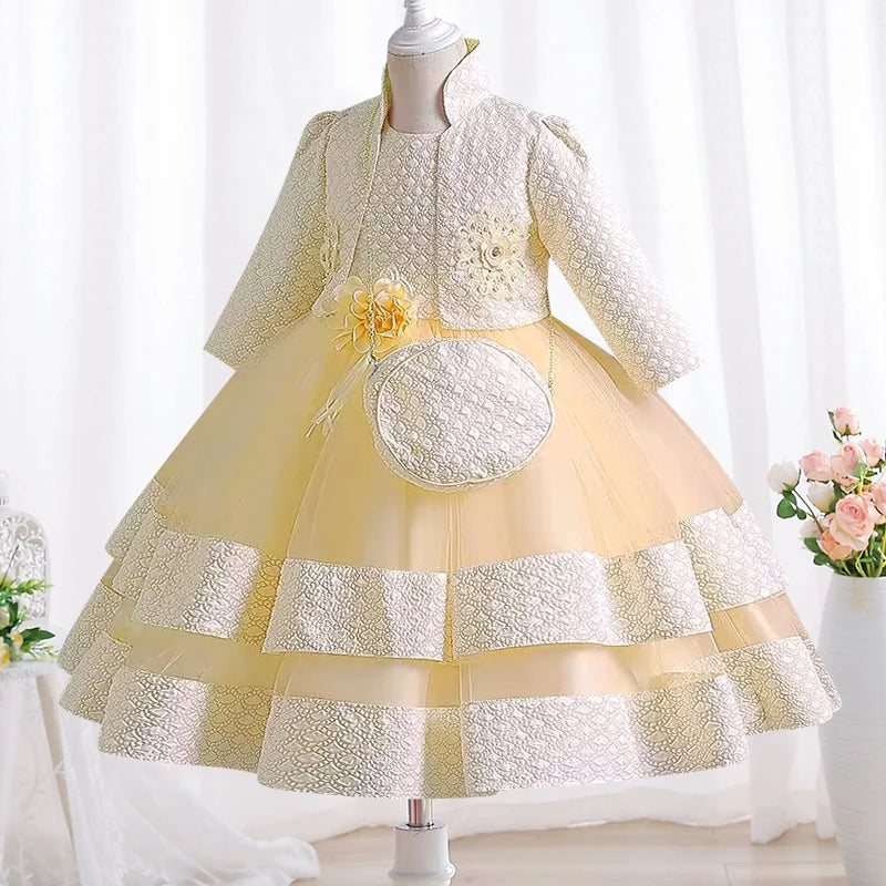 Neues Mädchenkleid, zweiteiliges Set, 3–10 Jahre alt, wunderschönes Weihnachts-Performance-Kleid, Herbst-Party-Abschlussballkleid für Mädchen