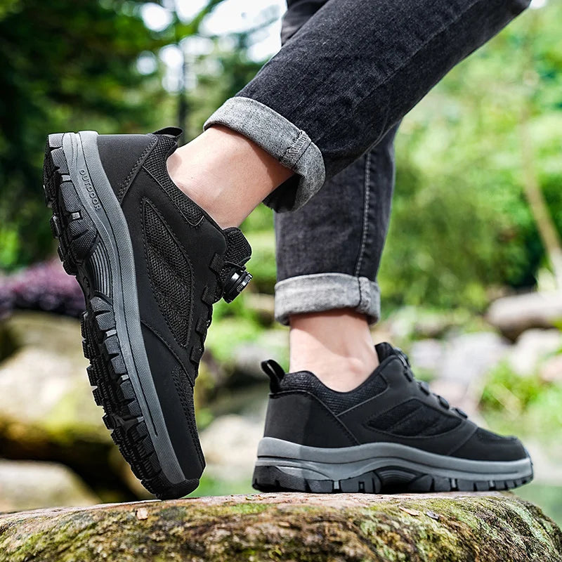 Männer Turnschuhe Stilvolle Rotierenden Schnalle Wanderschuhe Einfarbig Komfortable Nicht-slip Sportliche Schuhe Plus Größe Männer Schuhe Leder