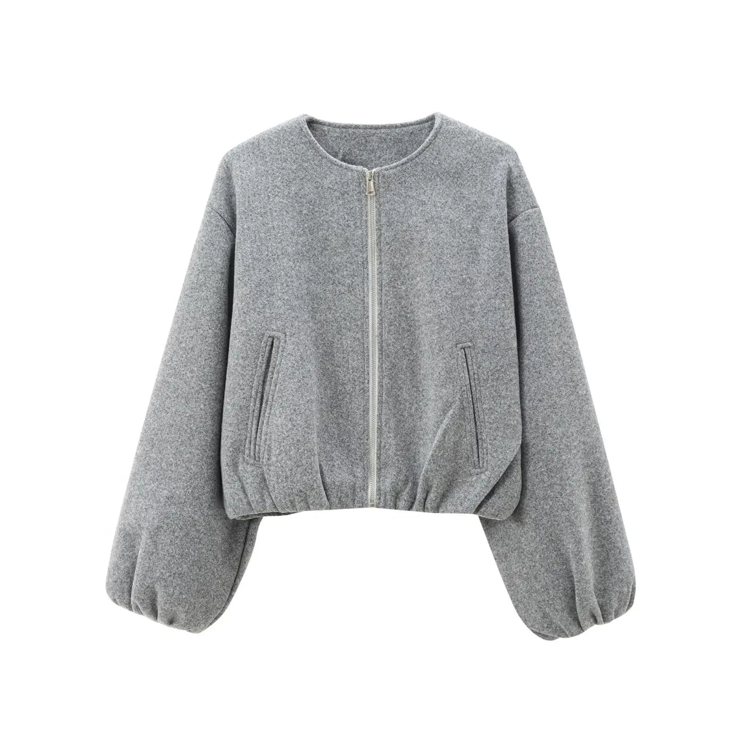 Damen Mode Herbst Winter Jacke Frauen Retro Rundhals Langarm Elastische Saum Zipper Weiche Bomber Jacke Frauen Mantel Weibliche