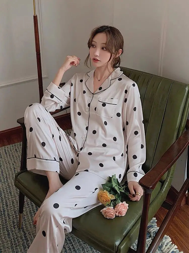2023 frühling Herbst Neue Eis Seide 2 Stück Pyjamas für Frauen Mode Strickjacke frauen Pyjamas Süße Druck Loungewear Frauen set