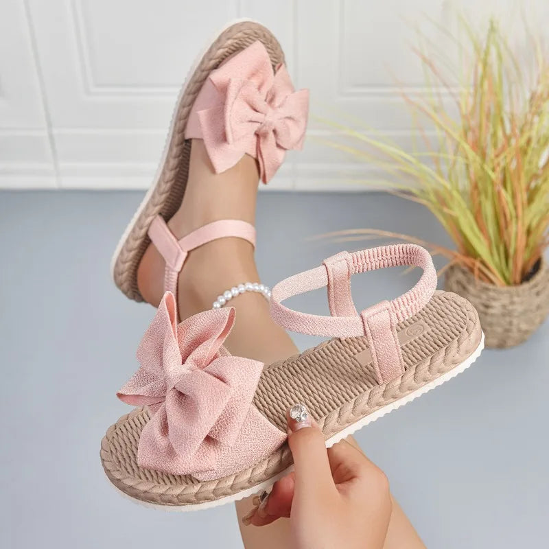 2025 New Women Sandals Summer Lightweight Sandals Fashion Beach Casual Slippers Outdoor Bow Tie Flat Shoes Home platform sandals