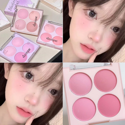 Korean Dasique 4 Colors Blush Powder Velvet Peach Pink Blush Palette Sweet Natural Cheek Contour Tint Korean Makeup Cosmetics.