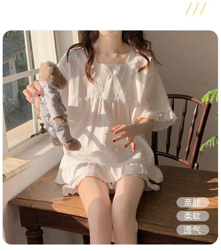 Palast Stil Pyjama Damen Sommer Lounge wear Set kurz ärmelig mit Kissen koreanische kleine süße Freundinnen Lounge wear Set
