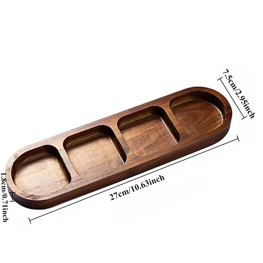 Seasoning Wood Snack Plate with Compartments 2/3/4 Grids Fruit Snacks Food Storage Trays Sauce Plate Kitchen Accessories 일본 주방용품