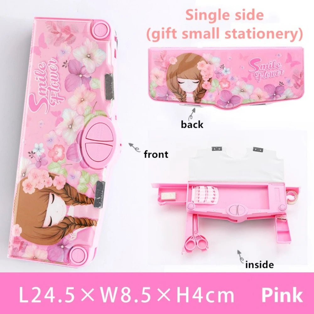 Mechanisches, verformbares, niedliches Federmäppchen mit Stifteinsatz, multifunktionaler Schlüsselschalter, Cartoon-Aufbewahrungsbox für Schule und Schreibwaren aus Kunststoff