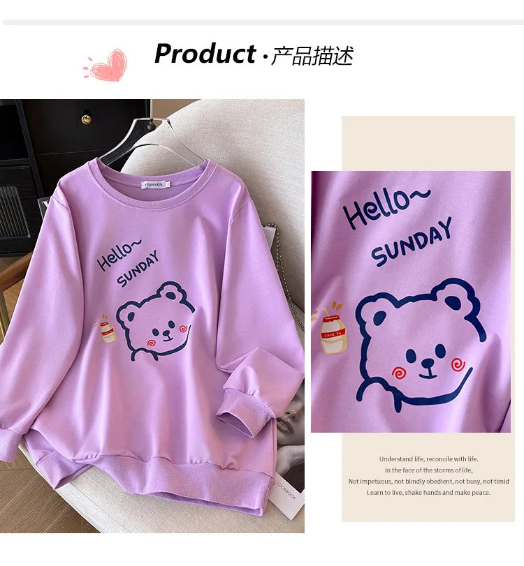 170 kg Plus Größe Damen Büste 170 Frühling Herbst Lose Langarm Cartoon Print Pullover Sweatshirts 4XL 5XL 6XL 7XL 8XL 9XL