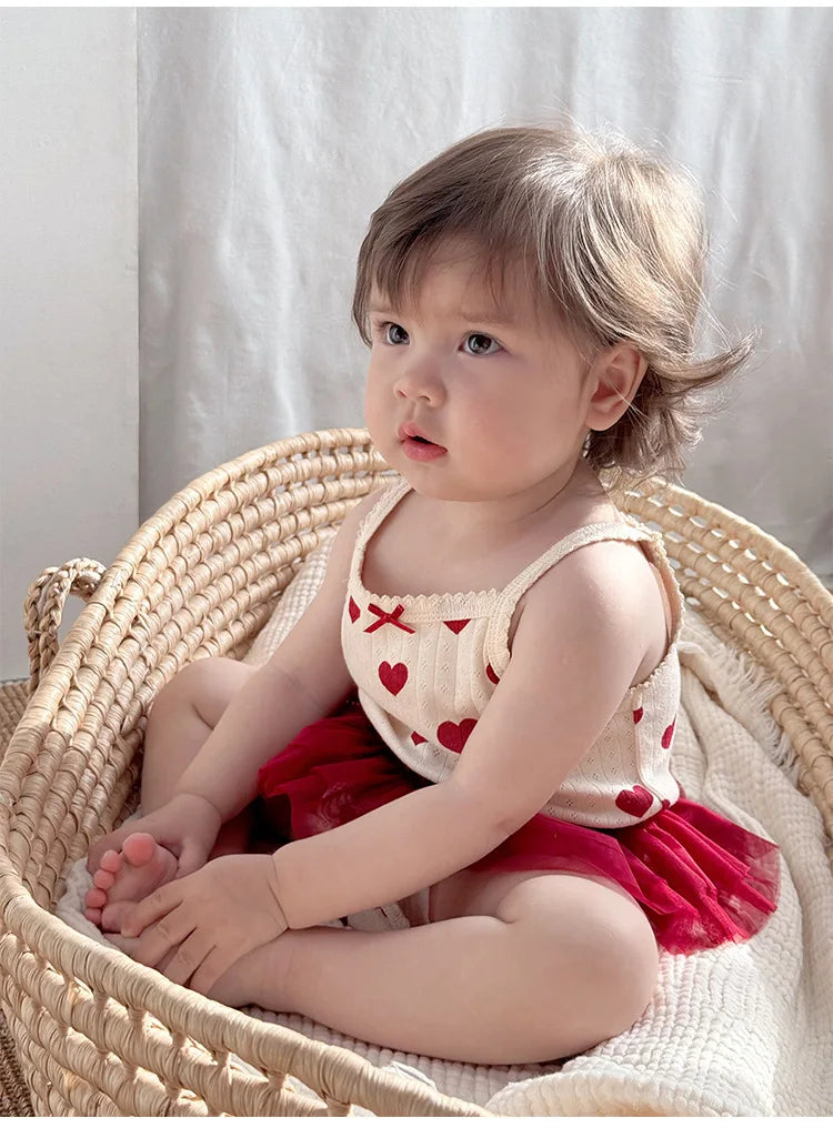 0-24M Baumwolle Baby Mädchen Strampler Herz Druck Nette Prinzessin Body Sommer Neugeborenen Kind Baby Kleidung Kurzarm outfit