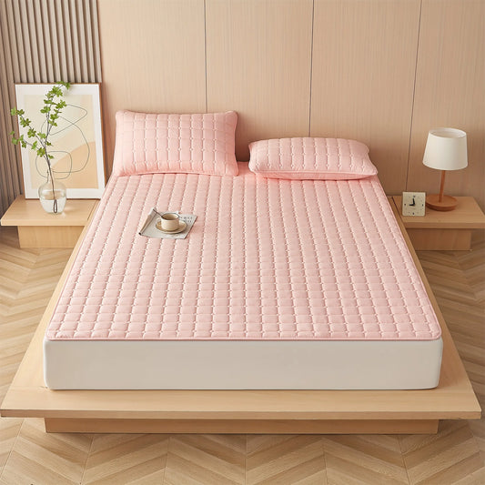 1piece simple solid-color thin mattress cover, single piece set, soft and comfortable, machine washable, suitable for bedrooms,.