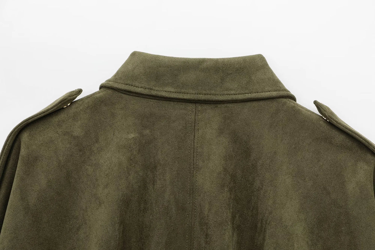 TRAFZA Damen-Jacke mit Wildleder-Textur, High Street, lange Ärmel, Umlegekragen, elastischer Reißverschluss, Knopfleiste, solider, trendiger Frühlingsmantel