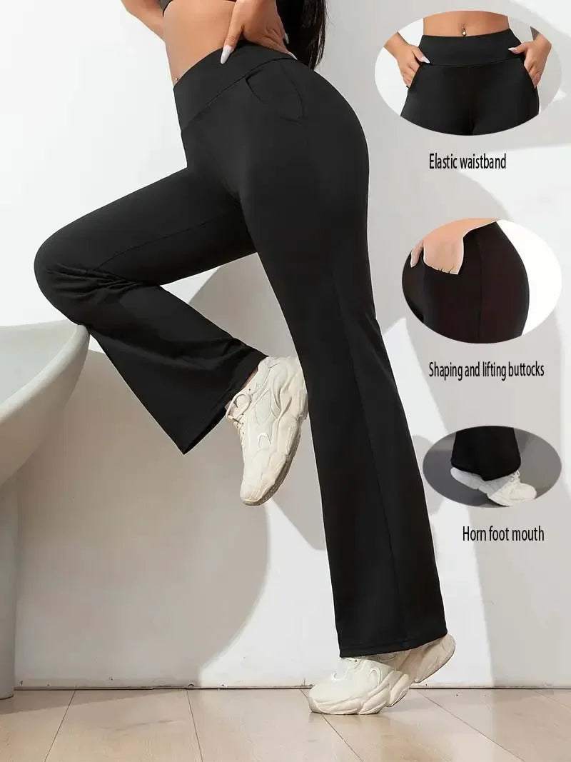 Hohe Taille Haifischform Bell-Bottom-Hose Damen Casual Micro Flared Hose Elastische Basisschicht Lange schwarze Leggings