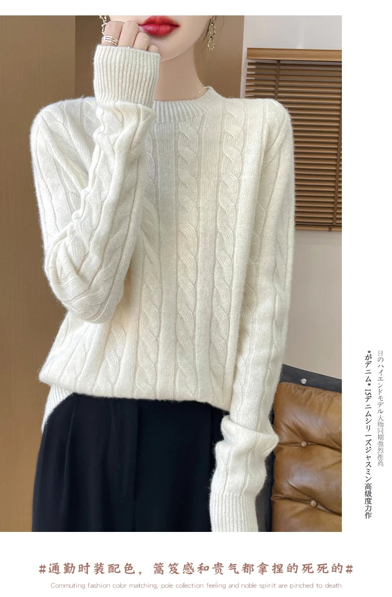 Frauen 100% Merino Wolle Verdickung Pullover Oansatz Gestrickte Twisted Pullover Herbst Winter Kaschmir Langarm Kleidung Basis Tops