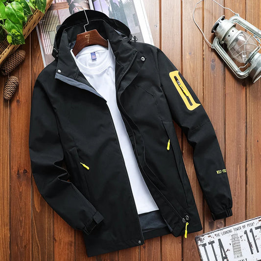 Man Black Windbreaker Windproof Waterproof For 2024 Spring Autumn Zip Up Jacket Men's Streetwear Bomber Clothes OverSize 5XL 6XL.