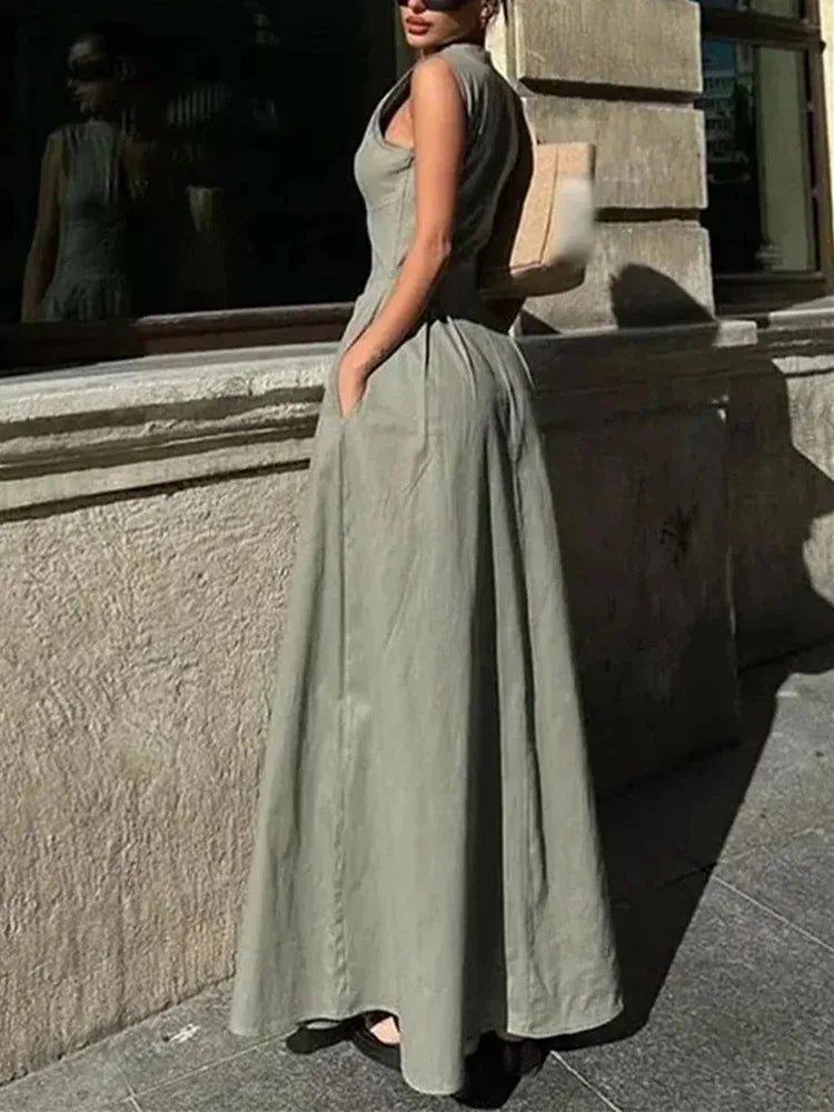 MUJER Zipper Langes Kleid Frau Plissee Ärmelloses, Figurbetontes Kleid Sommer Elegante Party Kleider Für Frauen 2025, Neue Midi Kleider