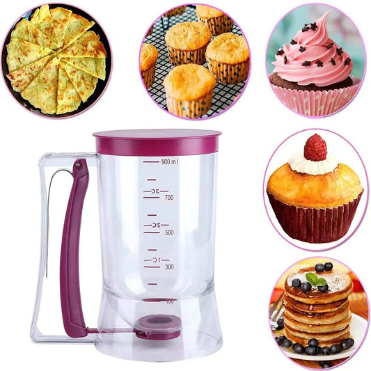 Pancake Cupcake Batter Dispenser 900mL Pancake Dispenser For Batter With Measuring Label Squeeze Handle Bracket Pastry Tools.