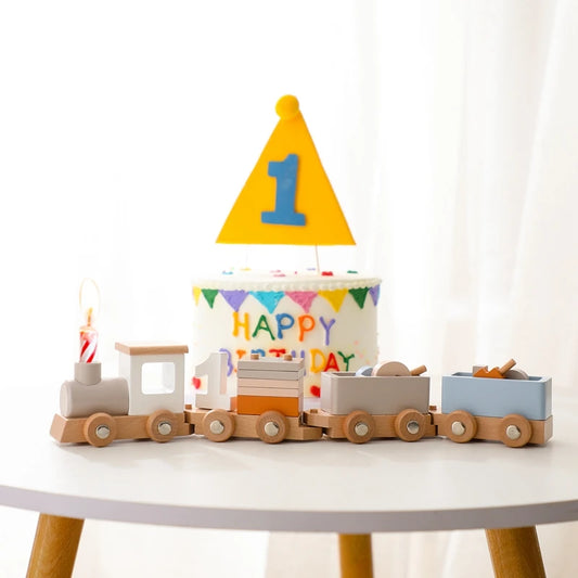 Wooden Train Birthday Toy Montessori Toys Baby Educational Toys Wooden Trolley Baby Learning Toys Number Of Wood Baby's Toys.