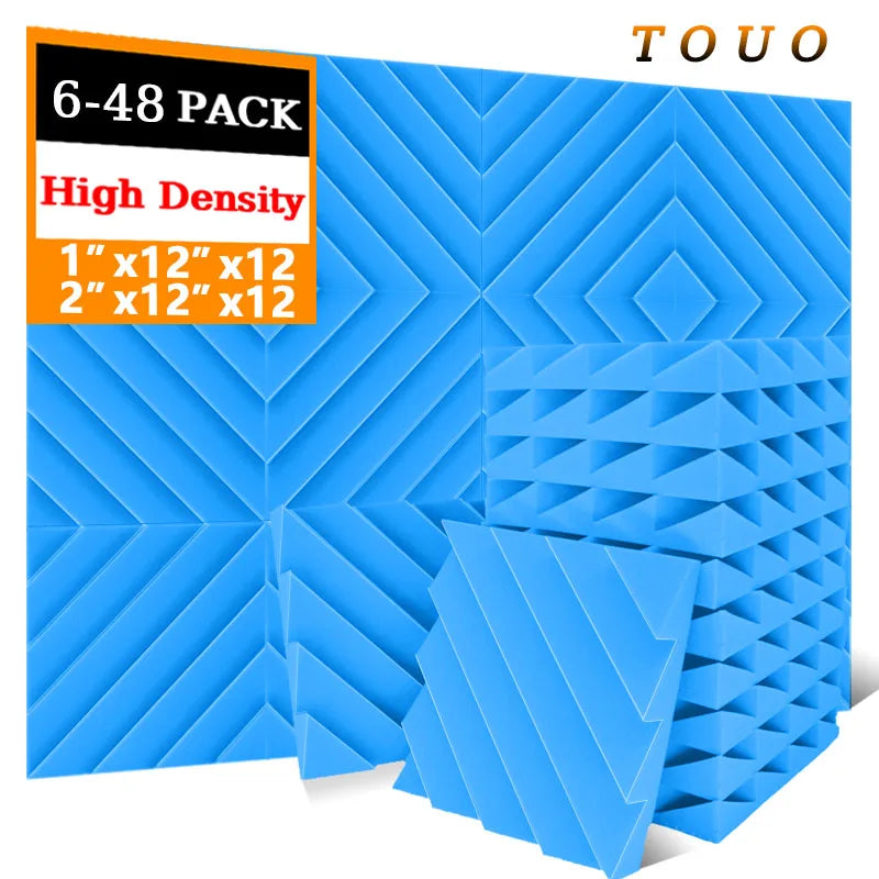 TOUO Acoustic Foam 6/12/12/48 Pcs Offices Acoustic Treatment Flame-Retardant High-Density Diamond Groove Soundproof Foam Panels