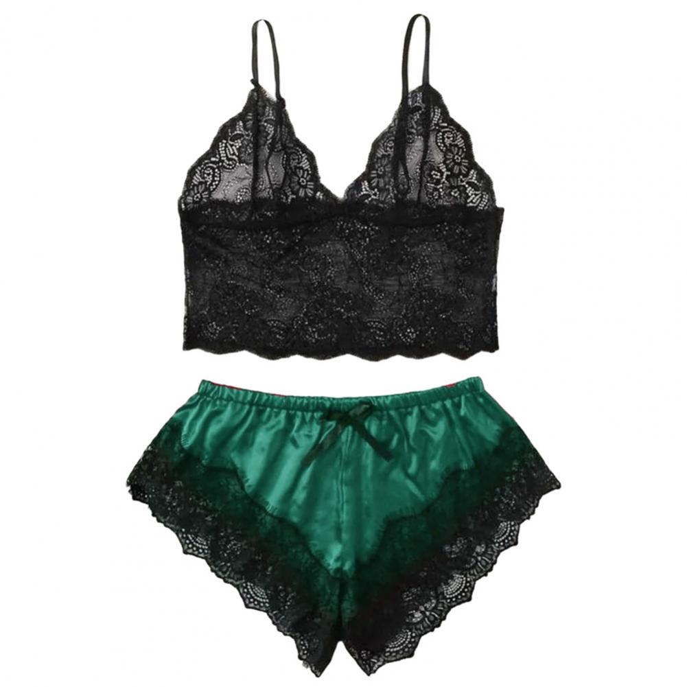 Spaghetti träger Shorts Frauen Nachtwäsche Set elastisch einfarbig weibliche Leibchen Shorts Spitze Frauen Nachtwäsche Set