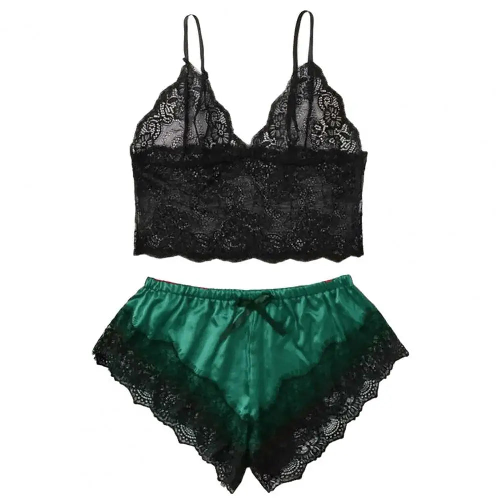 Spaghetti träger Shorts Frauen Nachtwäsche Set elastisch einfarbig weibliche Leibchen Shorts Spitze Frauen Nachtwäsche Set