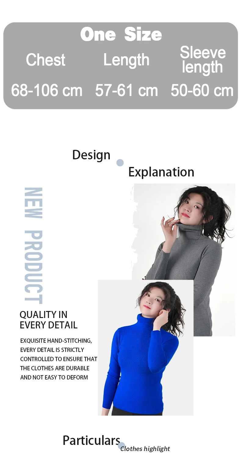 Frauen Pullover Winter Warm Hohe Kragen Strickwaren Langarm Schlank Jumper Frau Thermische Tops Kleidung Pullover Rollkragen Pullover