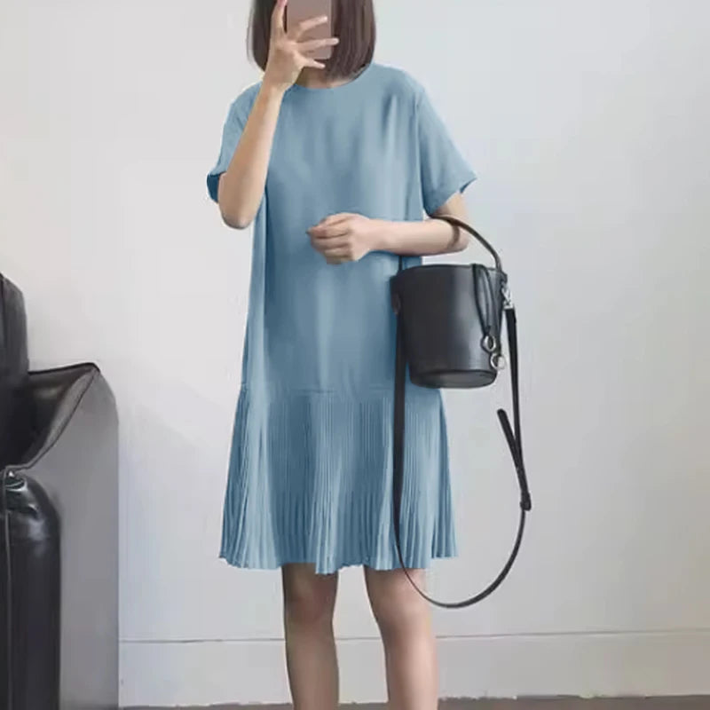 Zanzea lässig solide plissierte Kleid Frauen Sommer Kurzarm knielange Robe 2024 koreanische lose einfache Patchwork Vestido Overs ize