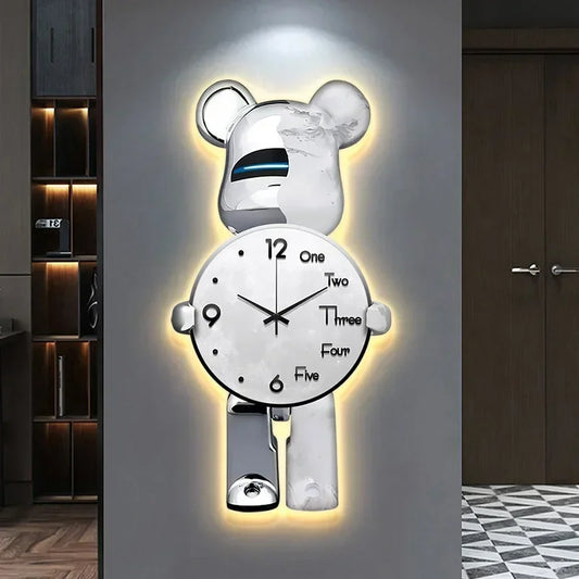 Wand Ästhetische Bär Uhr Moderne LED Licht Einzigartige Bär Stille Uhr Lampe Uhr Luxus Esszimmer Wohnzimmer Dekoration Hause Ornament