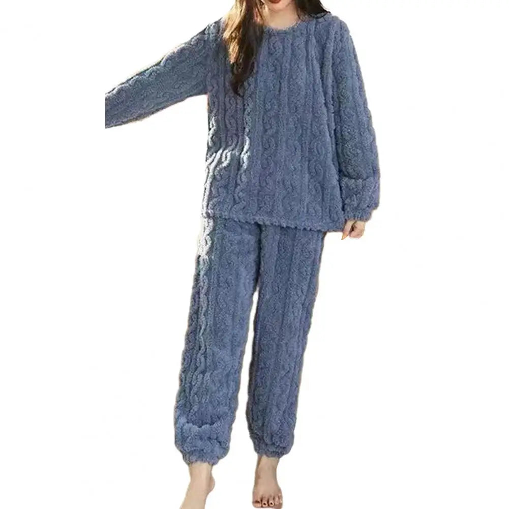 Winter-Pyjama-Set, stilvolles Winter-Pyjama-Set für Damen, warmer Plüsch, 2-teilige Nachtwäsche, bequeme Pullover-Hose für den Herbst