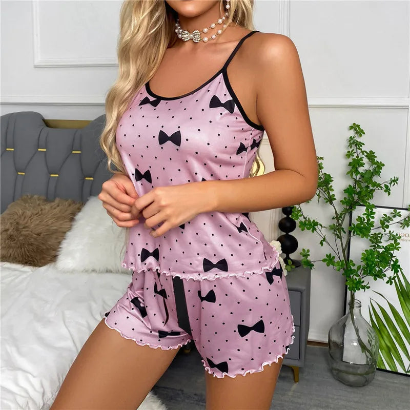 2Pcs Sommer Pyjamas Set für Frauen 2023 Sexy Hause Kleidung SleepwearTank Top Anzüge Shorts Nette Unterwäsche Nachtwäsche Weich Sleeveless